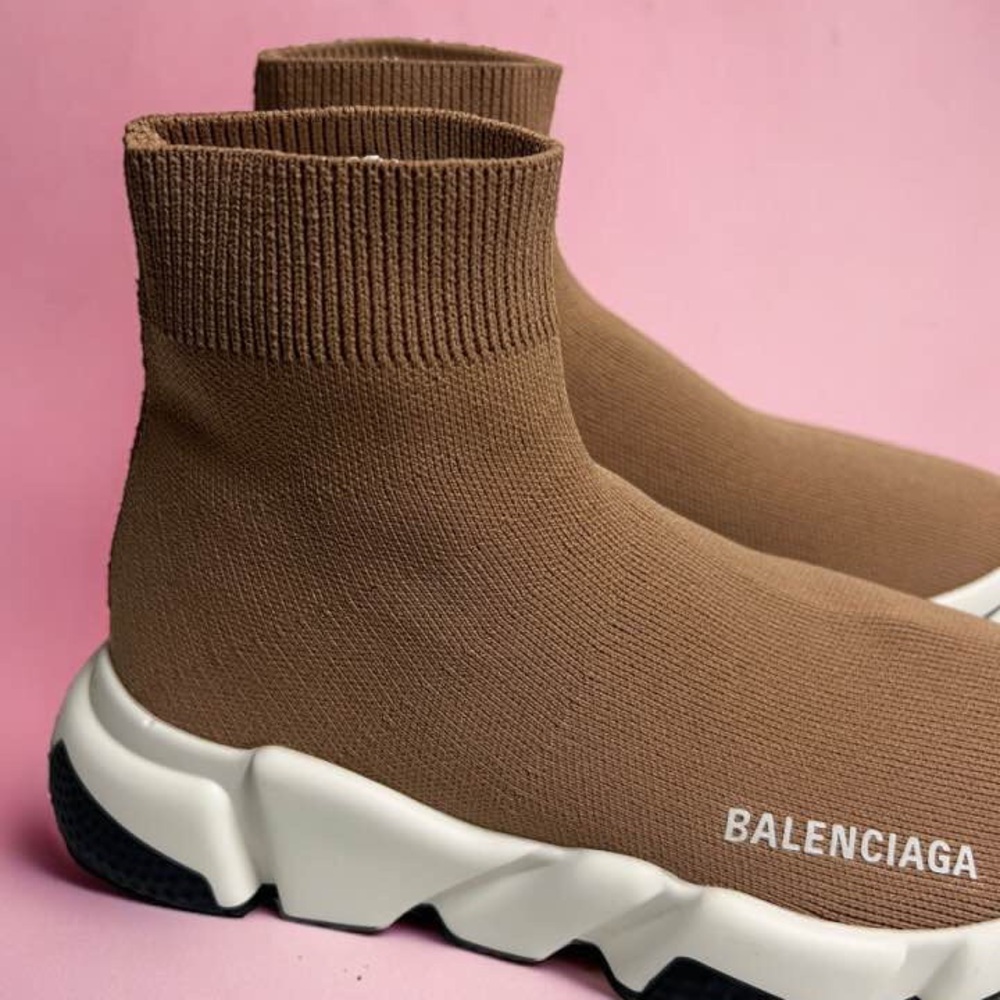 Balenciaga Speed Trainers Tan Brown White Sneaker Women Size 6 Runner Platform - Picture 3 of 12